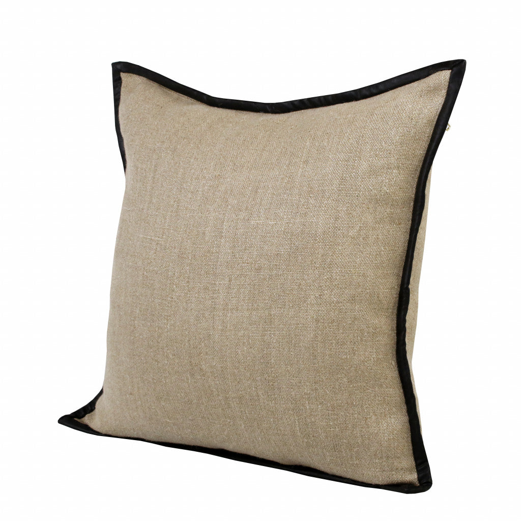 Tan Solid Color Zippered Linen Throw Pillow Set Of Two - 20" x 20"