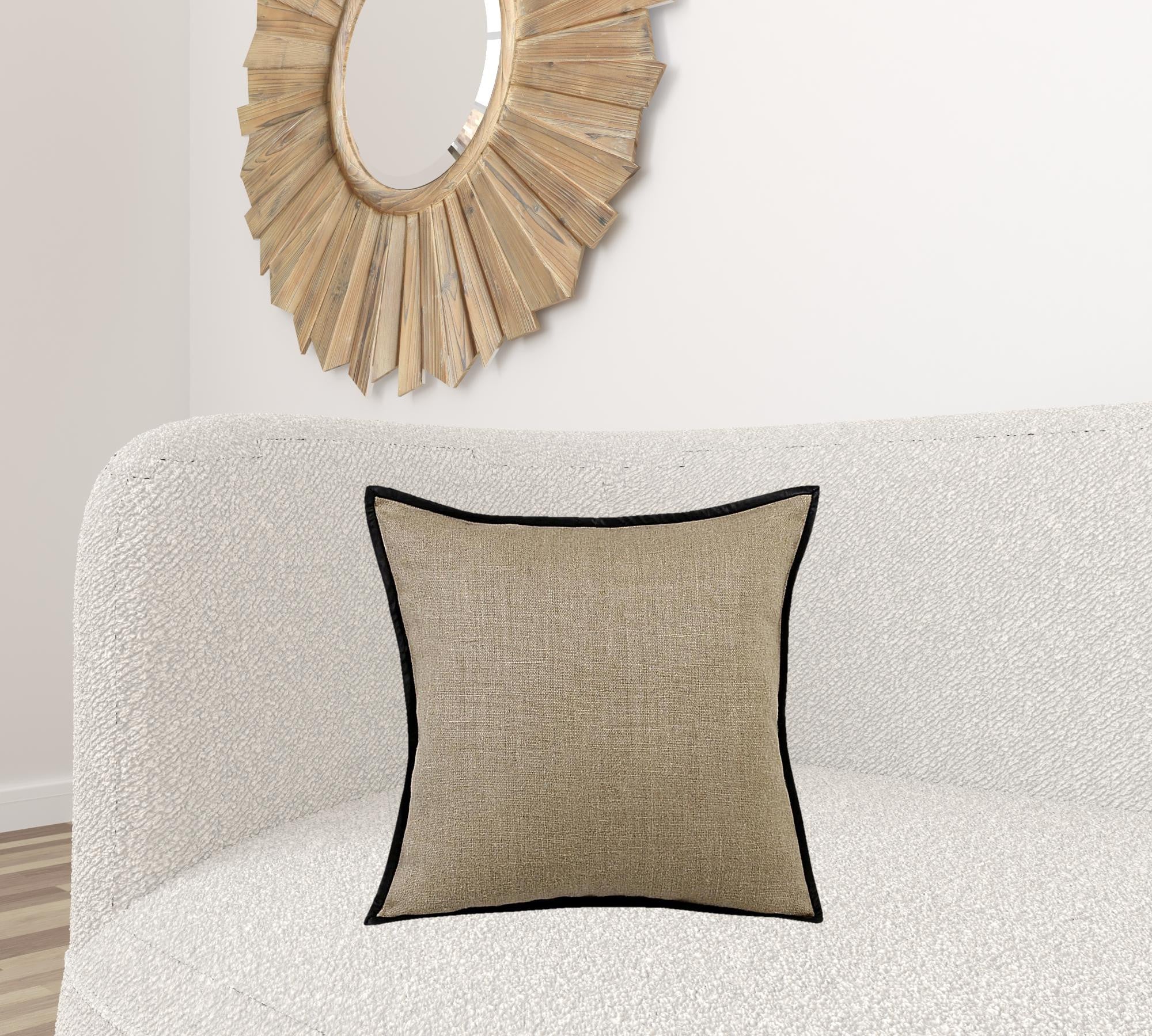 Tan Solid Color Zippered Linen Throw Pillow Set Of Two - 20" x 20"