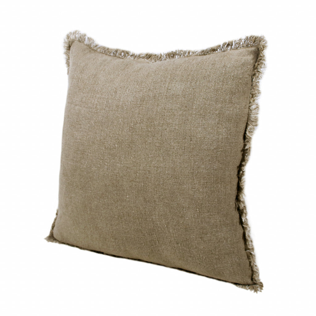 Set Of Two 20" X 20" Tan Solid Color Zippered Linen Throw Pillow
