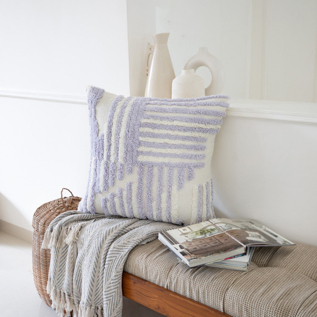 兩個裝 22 英寸 X 22 英寸紫色條紋拉鍊 100% 純棉抱枕