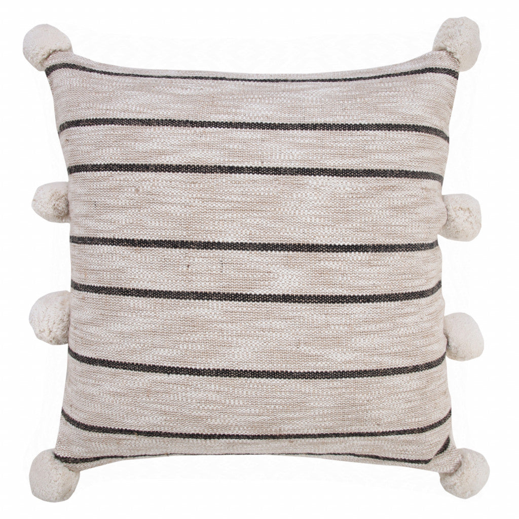 Set Of Two 20" X 20" Tan Striped Zippered Jute Throw Pillow