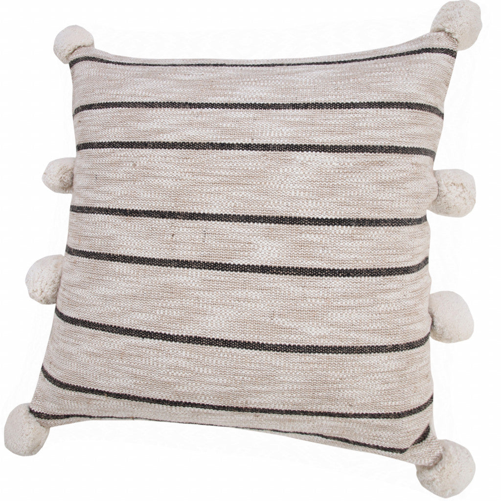 Set Of Two 20" X 20" Tan Striped Zippered Jute Throw Pillow