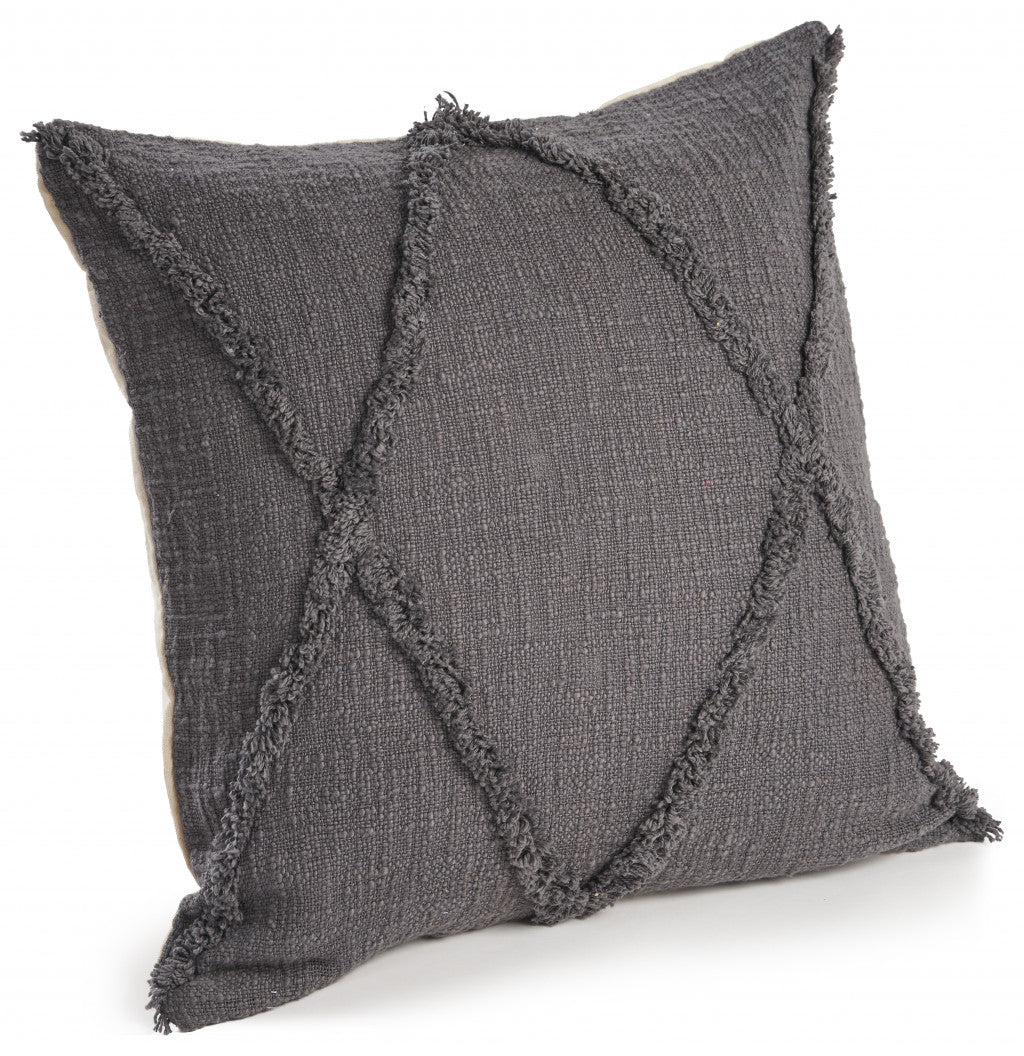 Gray Geometric Zippered 100% Cotton Throw Pillow Set Of Two 20" X 20"