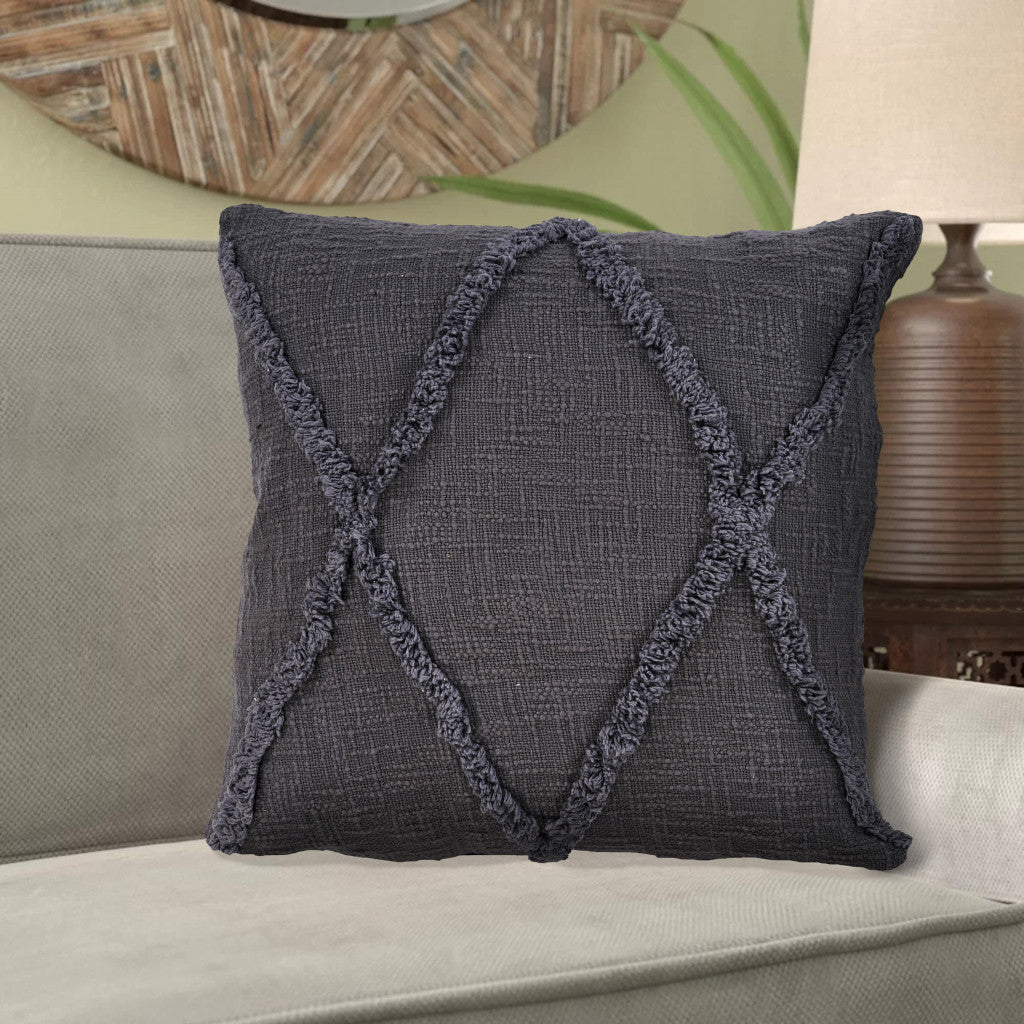 Gray Geometric Zippered 100% Cotton Throw Pillow Set Of Two 20" X 20"