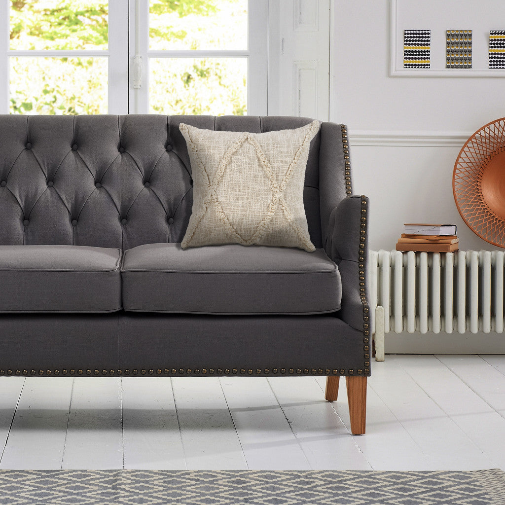 Gray Geometric Zippered 100% Cotton Throw Pillow Set Of Two 20" X 20"