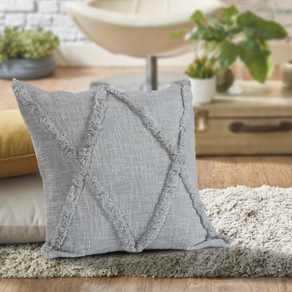 Gray Geometric Zippered 100% Cotton Throw Pillow Set Of Two 20" X 20"