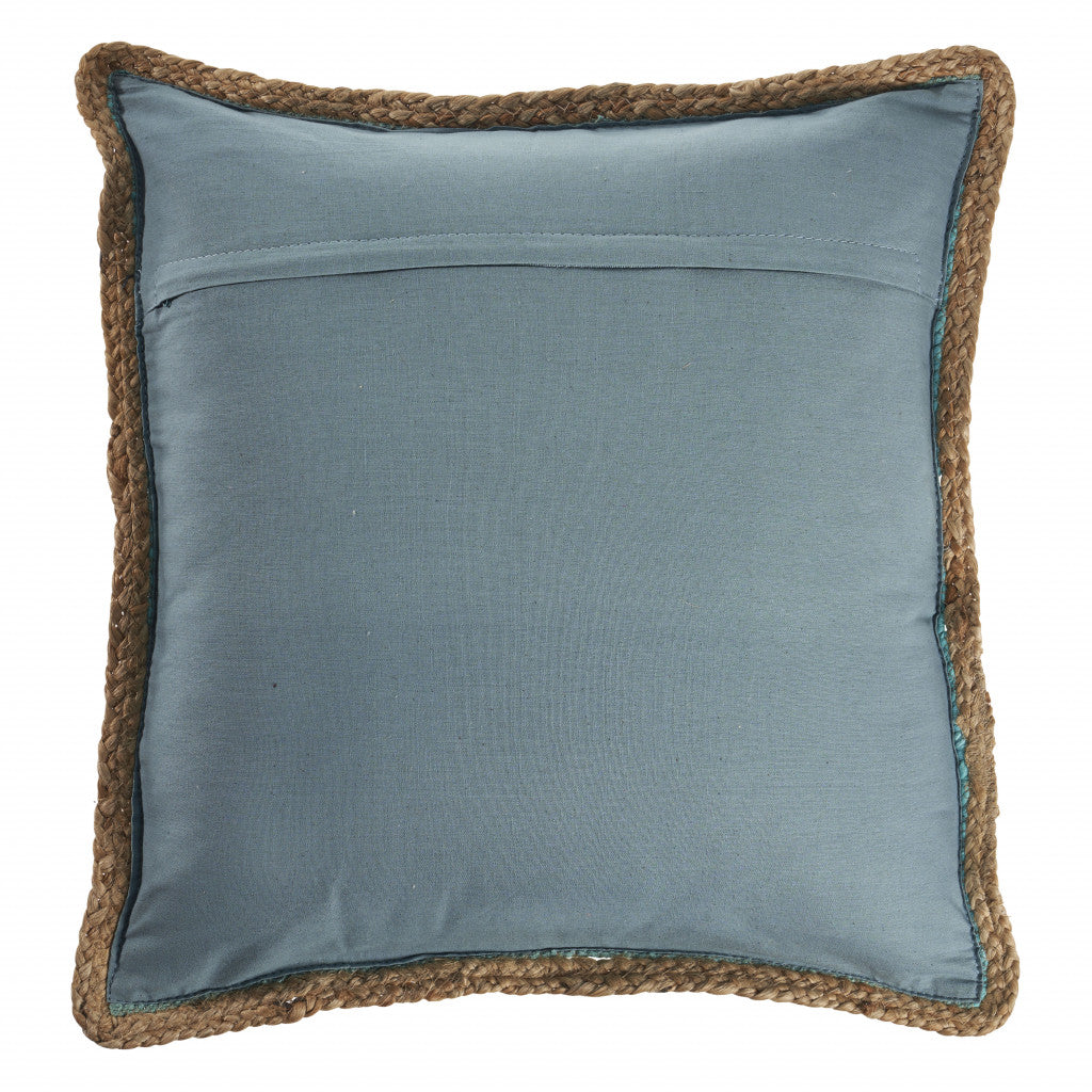 Blue Solid Color Zippered 100% Cotton Throw Pillow Set Of Two 20" X 20"