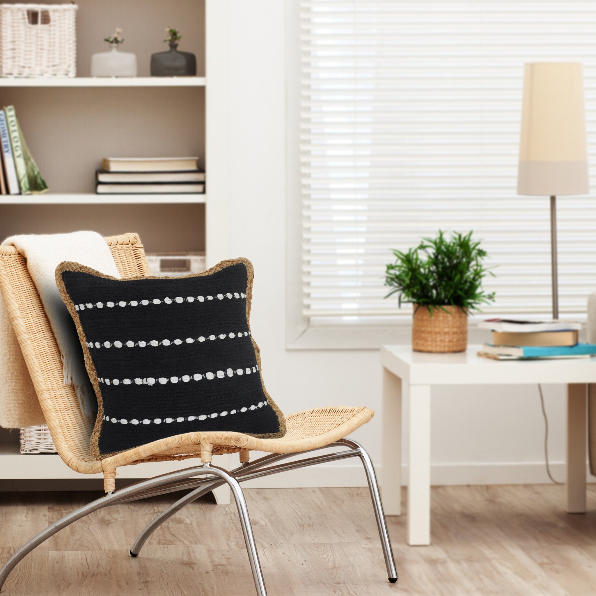 Set Of Two 18" X 18" Black Striped Zippered 100% Cotton Throw Pillow