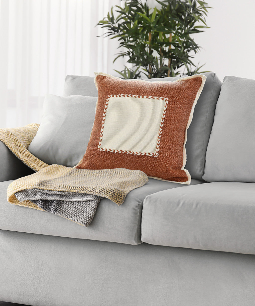 Set Of Two 20" X 20" Brown Zippered 100% Cotton Throw Pillow