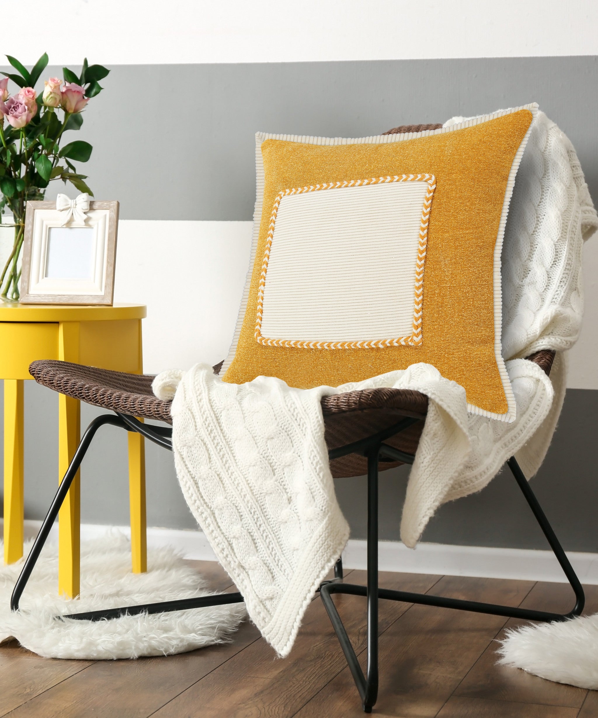 兩件套 20" X 20" 棕色拉鍊 100% 棉抱枕