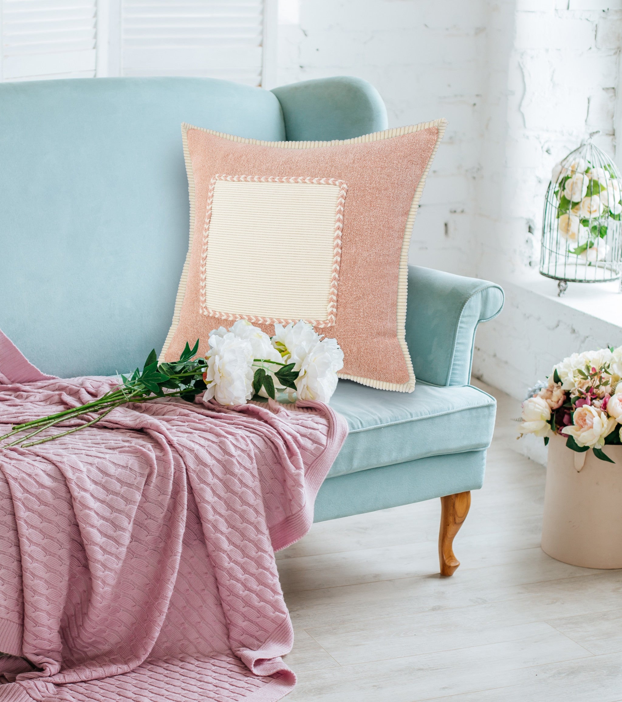 兩件套 20" X 20" 棕色拉鍊 100% 棉抱枕