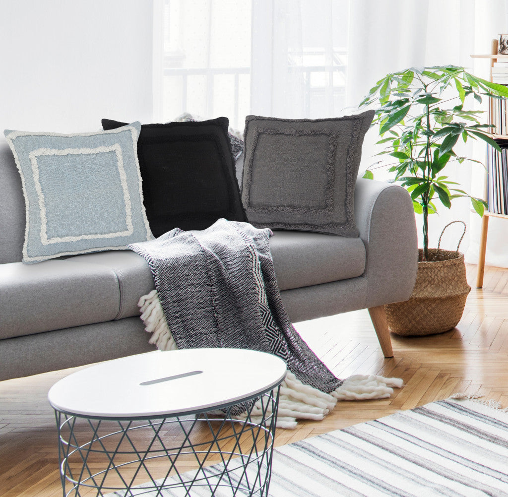 Black Geometric Zippered 100% Cotton Throw Pillow Set Of Two 20" X 20"