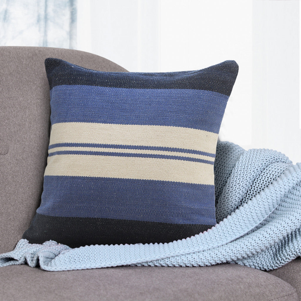 Set Of Two 22" X 22" Blue Coastal Zippered 100% Cotton Throw Pillow