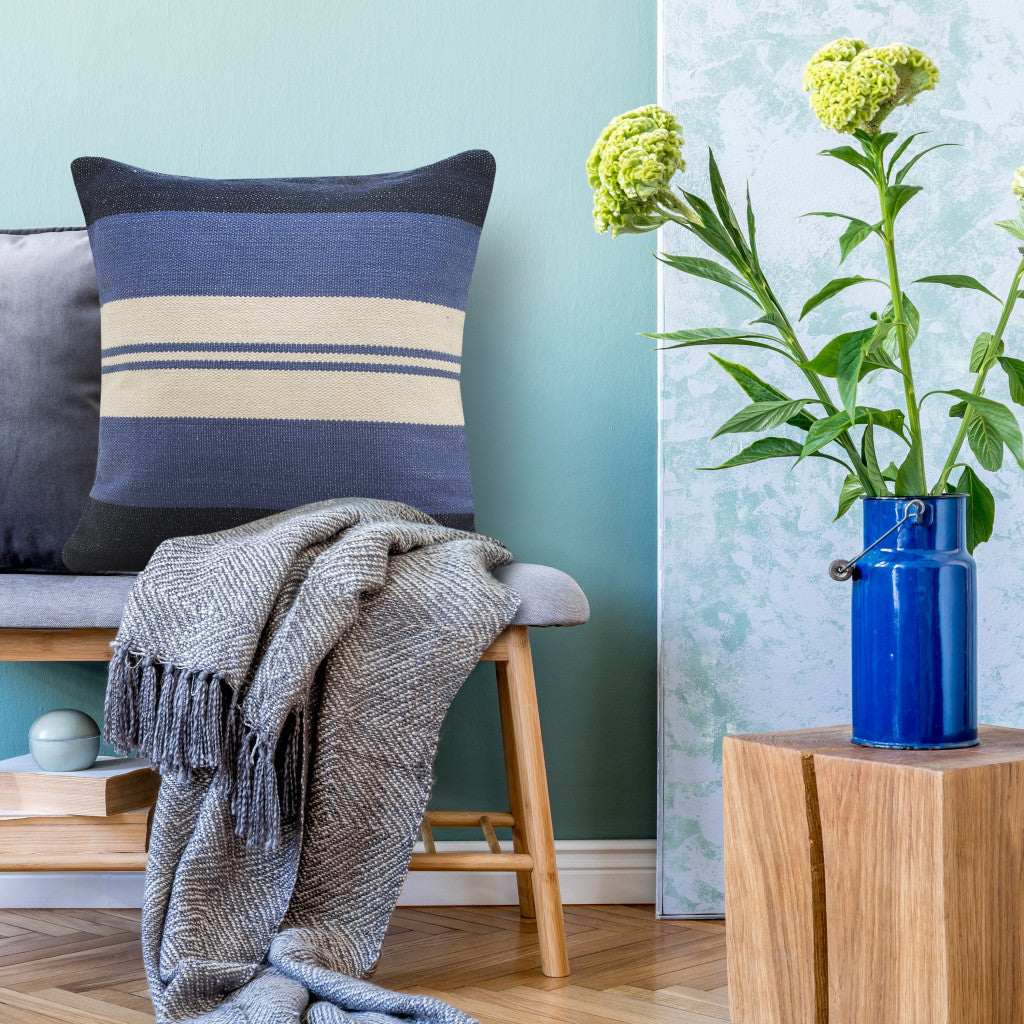 Set Of Two 22" X 22" Blue Coastal Zippered 100% Cotton Throw Pillow