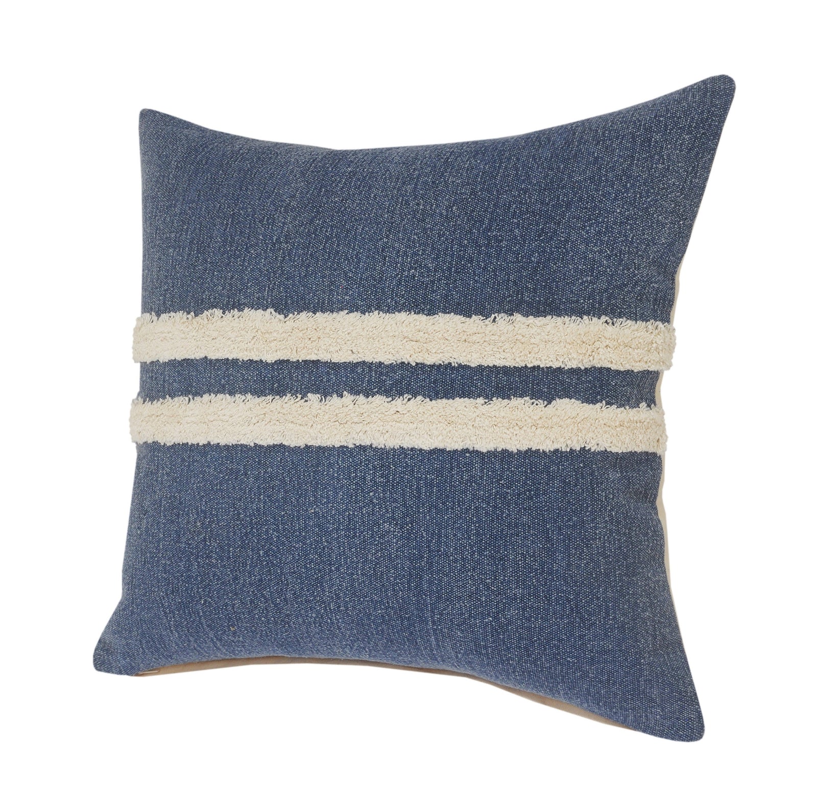 Blue Striped Zippered 100% Cotton Throw Pillow Set Of Two 20" X 20"