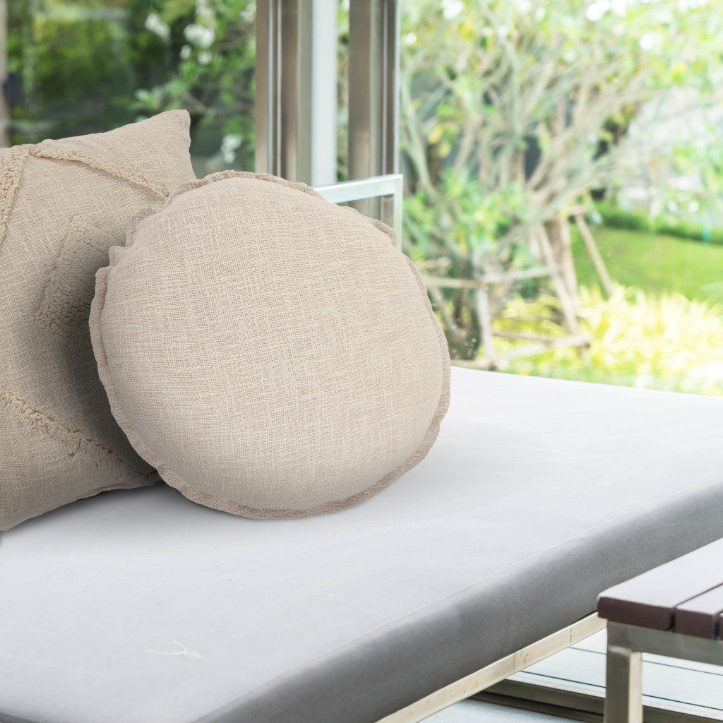 Set Of Two 20" X 20" Round Beige Round Solid Color Zippered 100% Cotton Throw Pillow