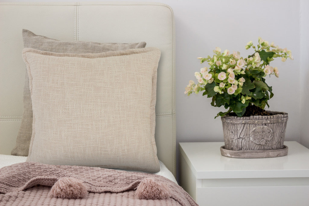 Set Of Two 20" X 20" Round Beige Round Solid Color Zippered 100% Cotton Throw Pillow