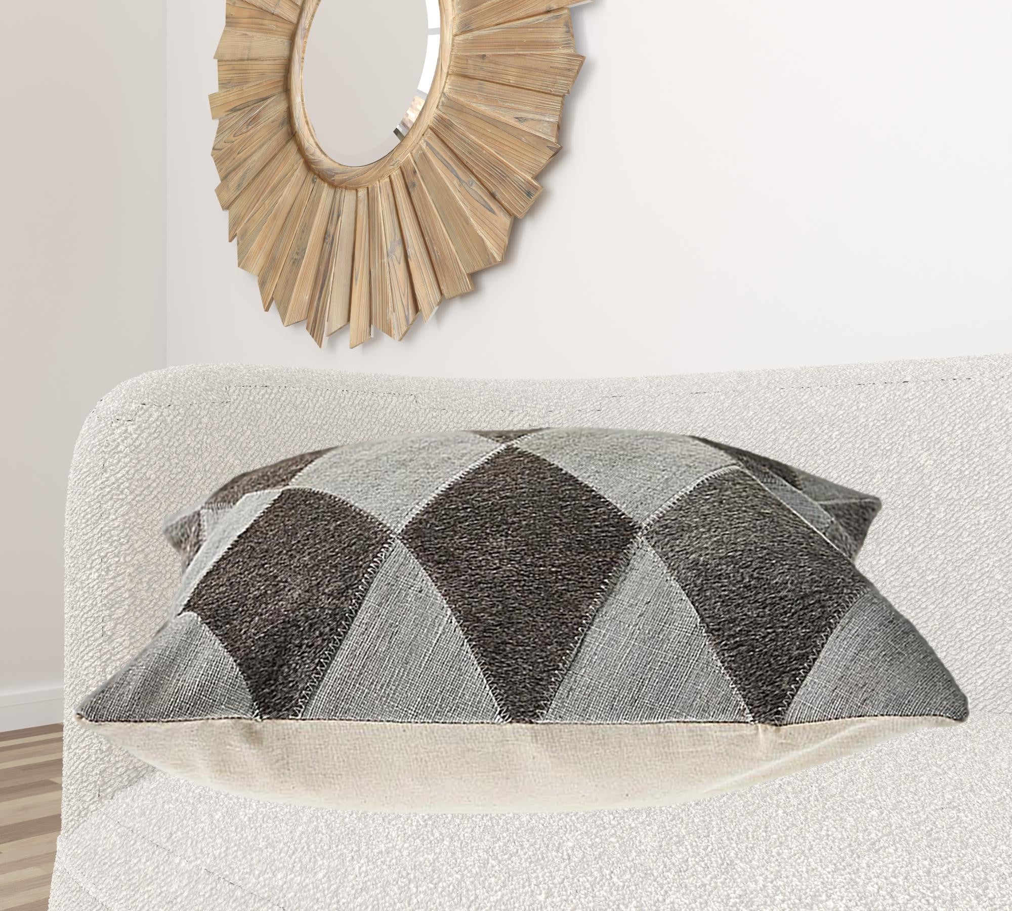 Set Of Two 20" X 20" Brown Geometric Zippered 100% Wool Throw Pillow