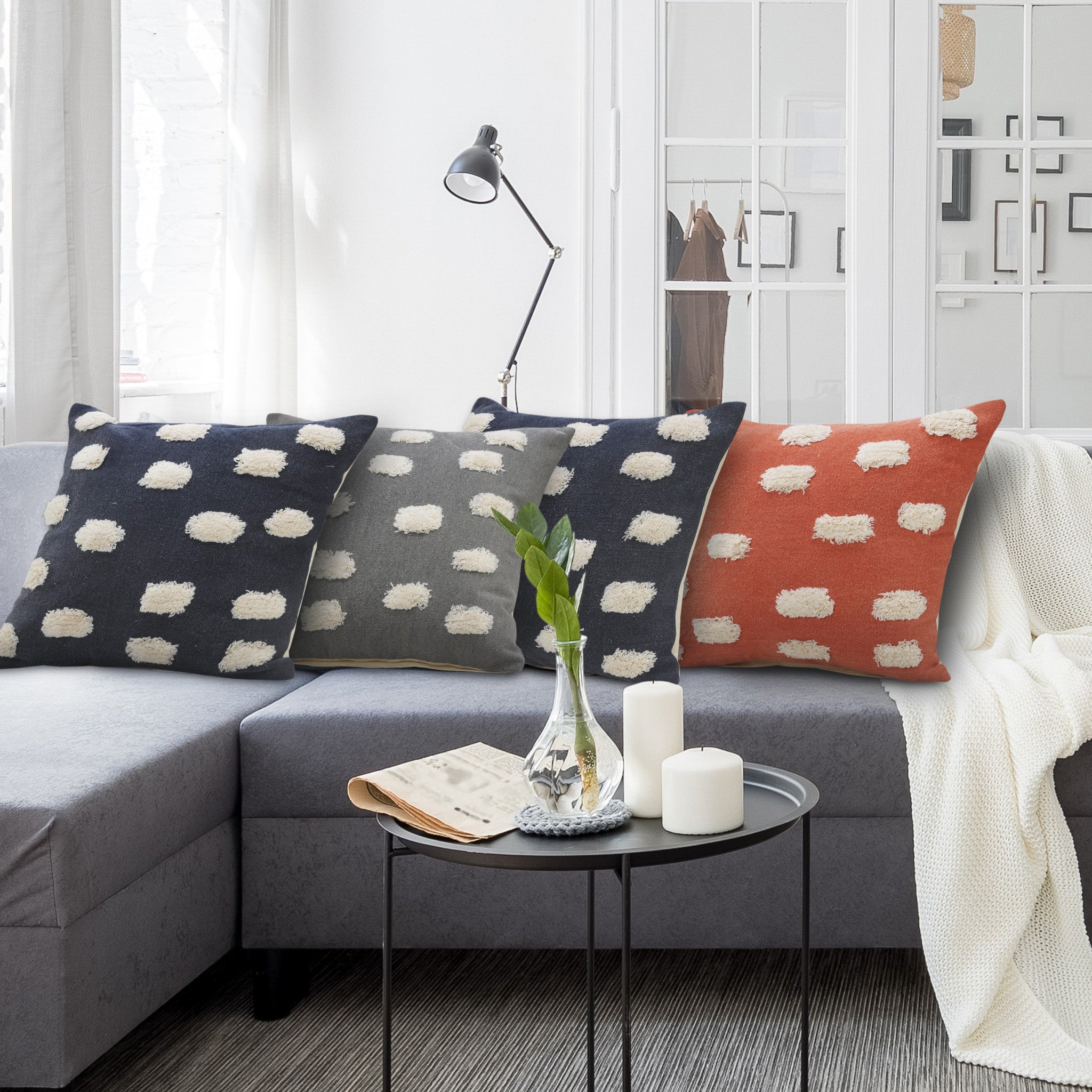 Gray Zippered 100% Cotton Throw Pillow Set Of Two - 20" x 20"