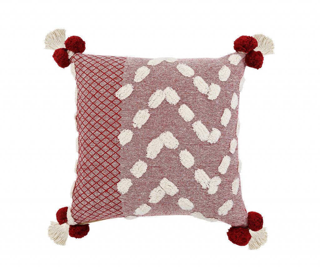 Red Geometric Zippered 100% Cotton Throw Pillow Set Of Two - 20" X 20"