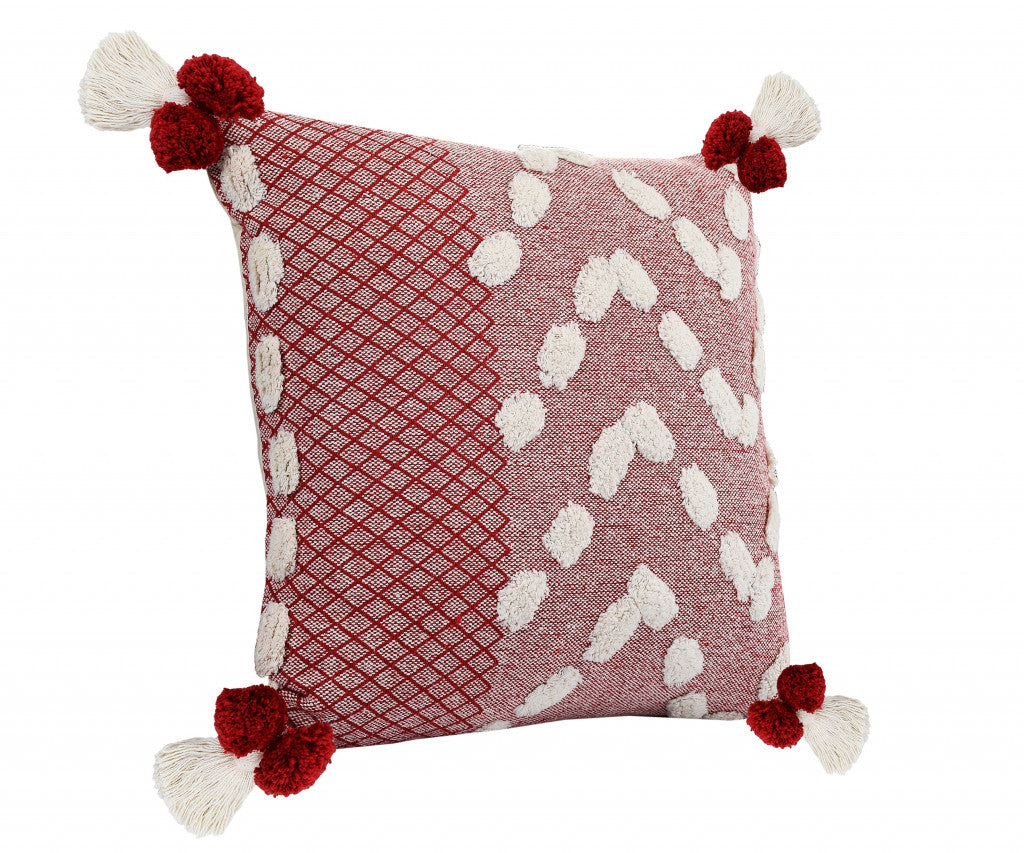 Red Geometric Zippered 100% Cotton Throw Pillow Set Of Two - 20" X 20"