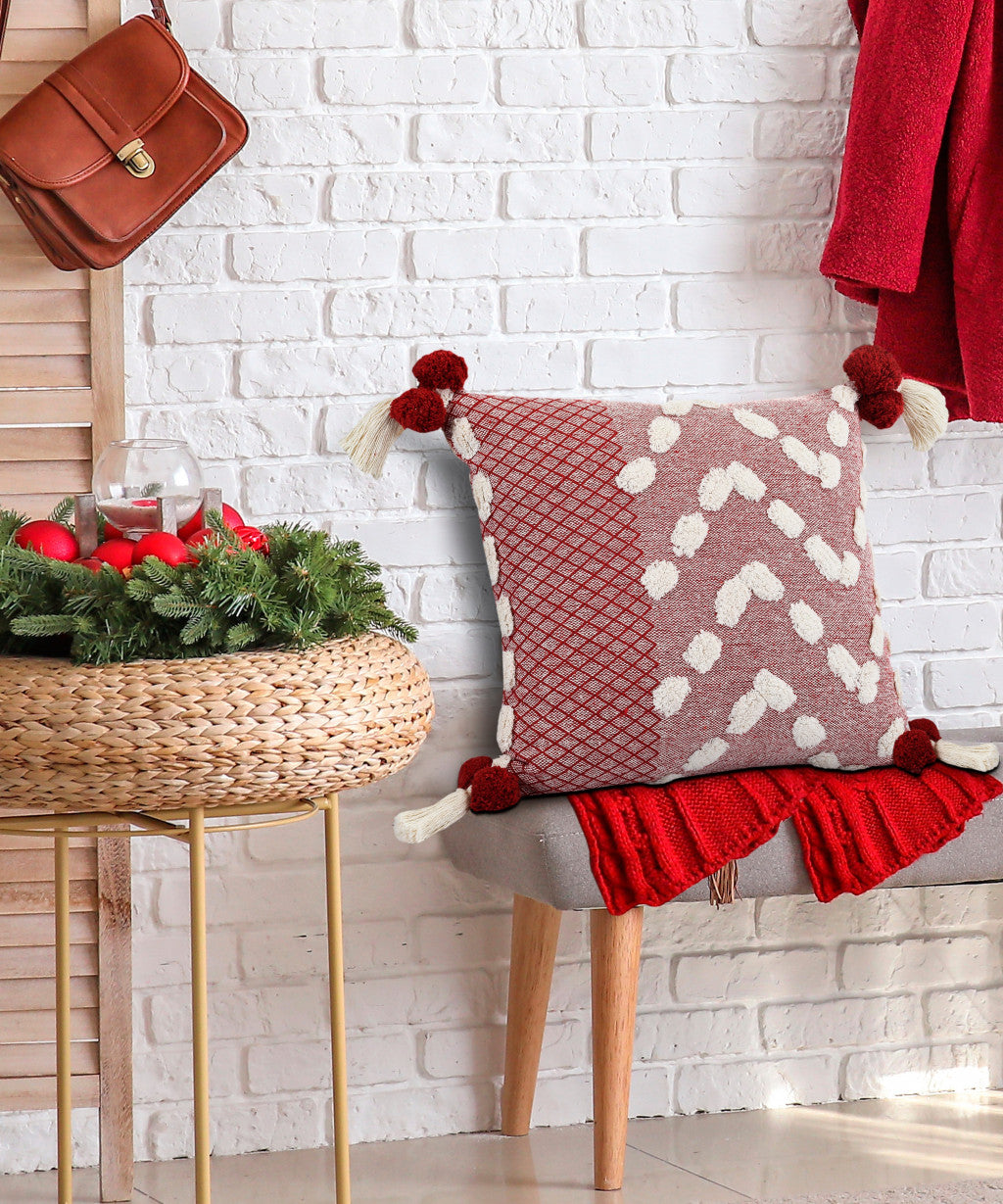 Red Geometric Zippered 100% Cotton Throw Pillow Set Of Two - 20" X 20"