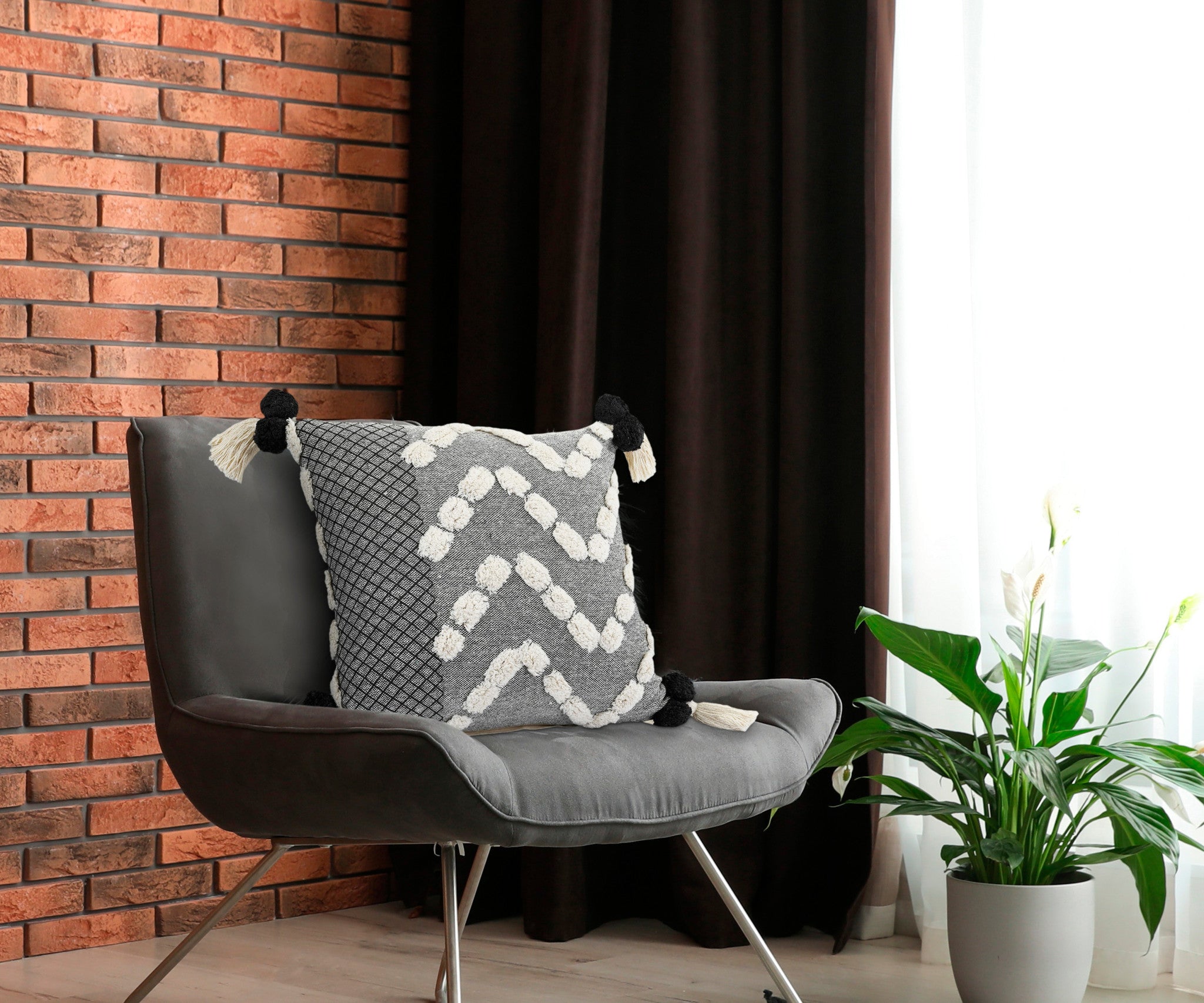 Red Geometric Zippered 100% Cotton Throw Pillow Set Of Two - 20" X 20"