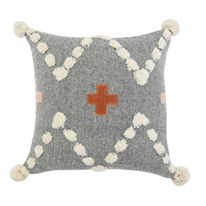 Gray Geometric Zippered 100% Cotton Throw Pillow Set Of Two - 20" x 20"