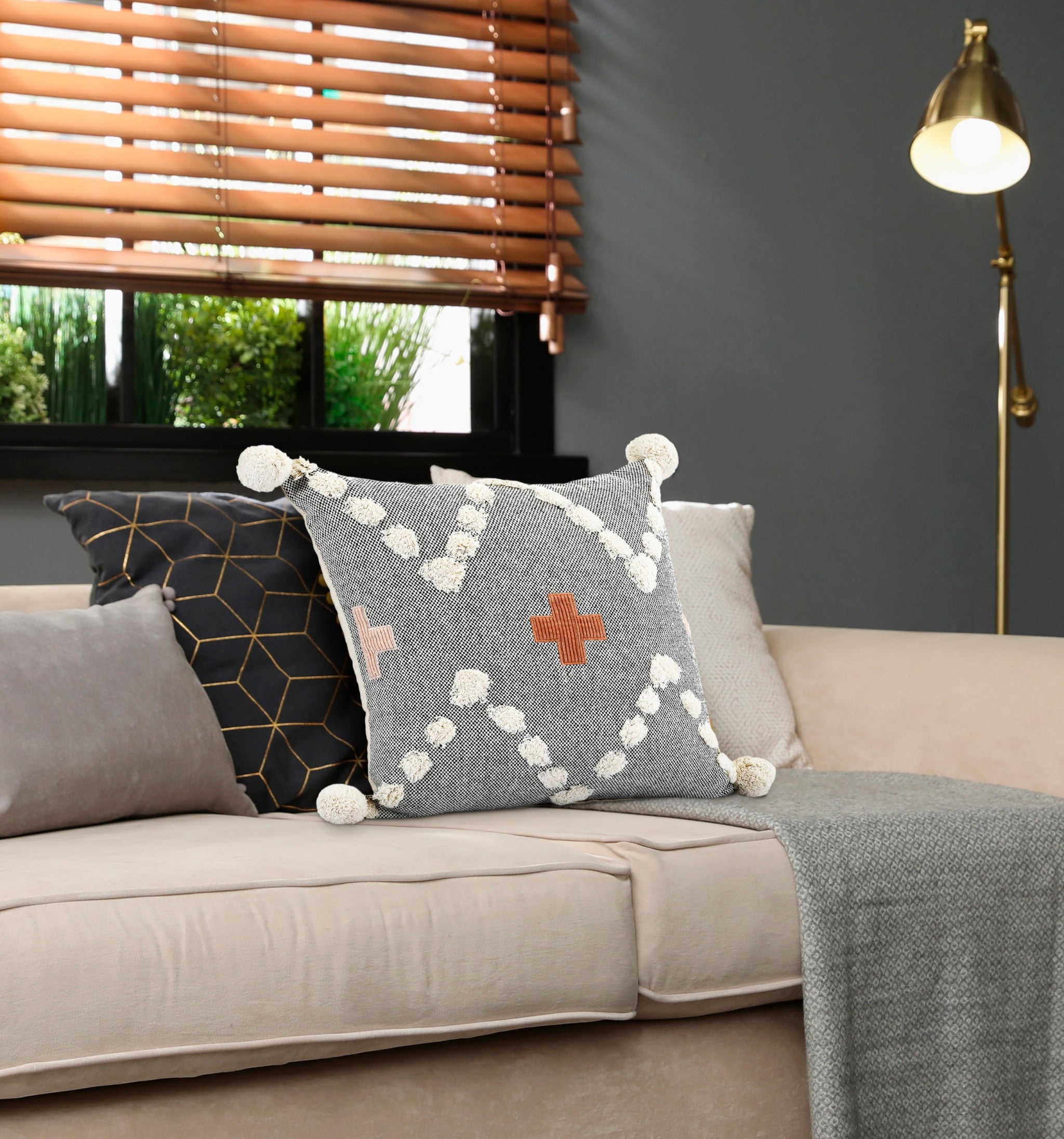 Gray Geometric Zippered 100% Cotton Throw Pillow Set Of Two - 20" x 20"
