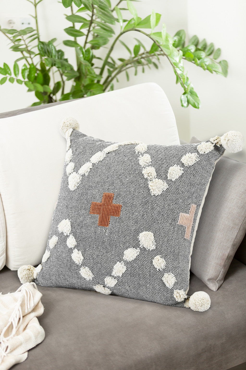 Gray Geometric Zippered 100% Cotton Throw Pillow Set Of Two - 20" x 20"