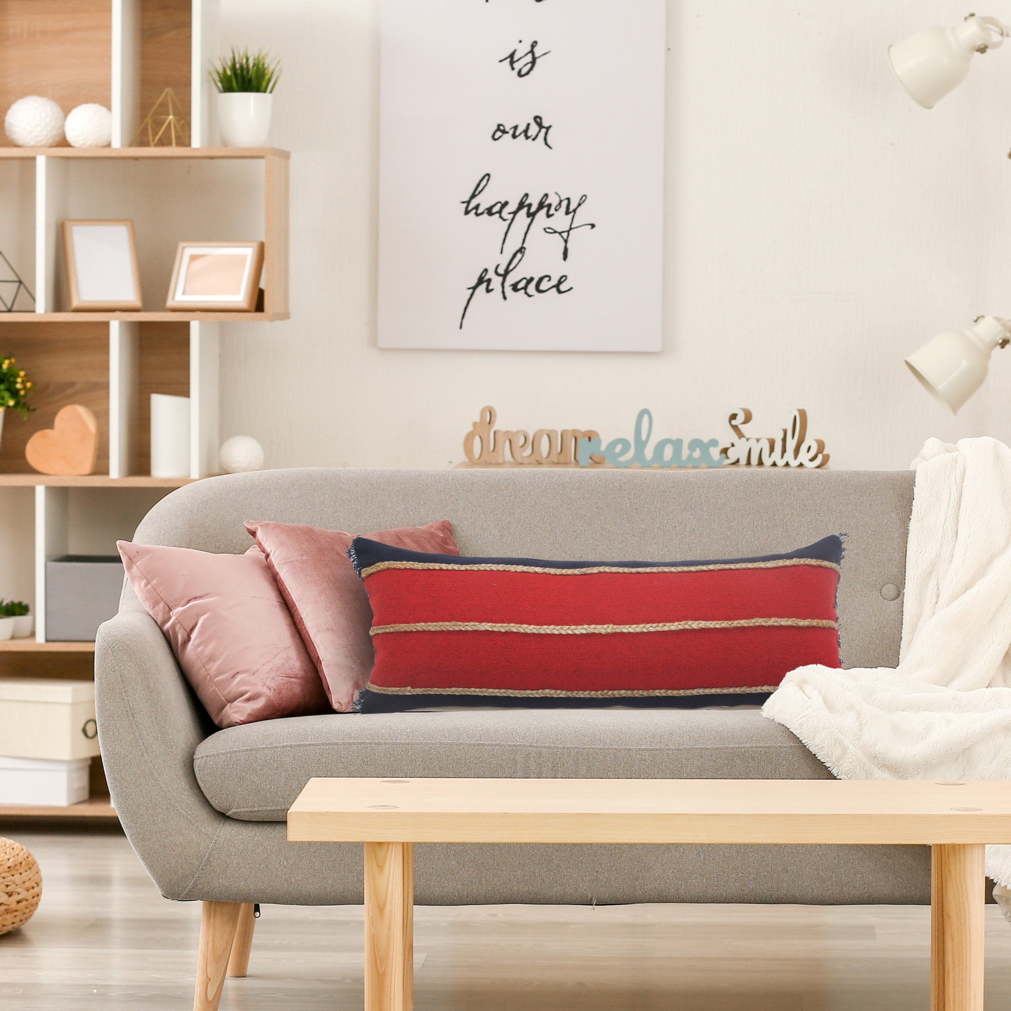 兩個裝 24 英寸 X 24 英寸紅色條紋拉鍊 100% 純棉抱枕