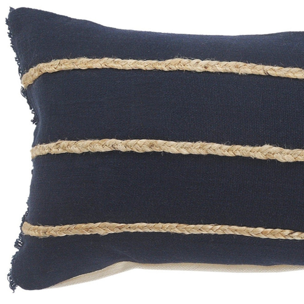 Set Of Two 14" X 36" Blue Solid Color Zippered 100% Cotton Throw Pillow