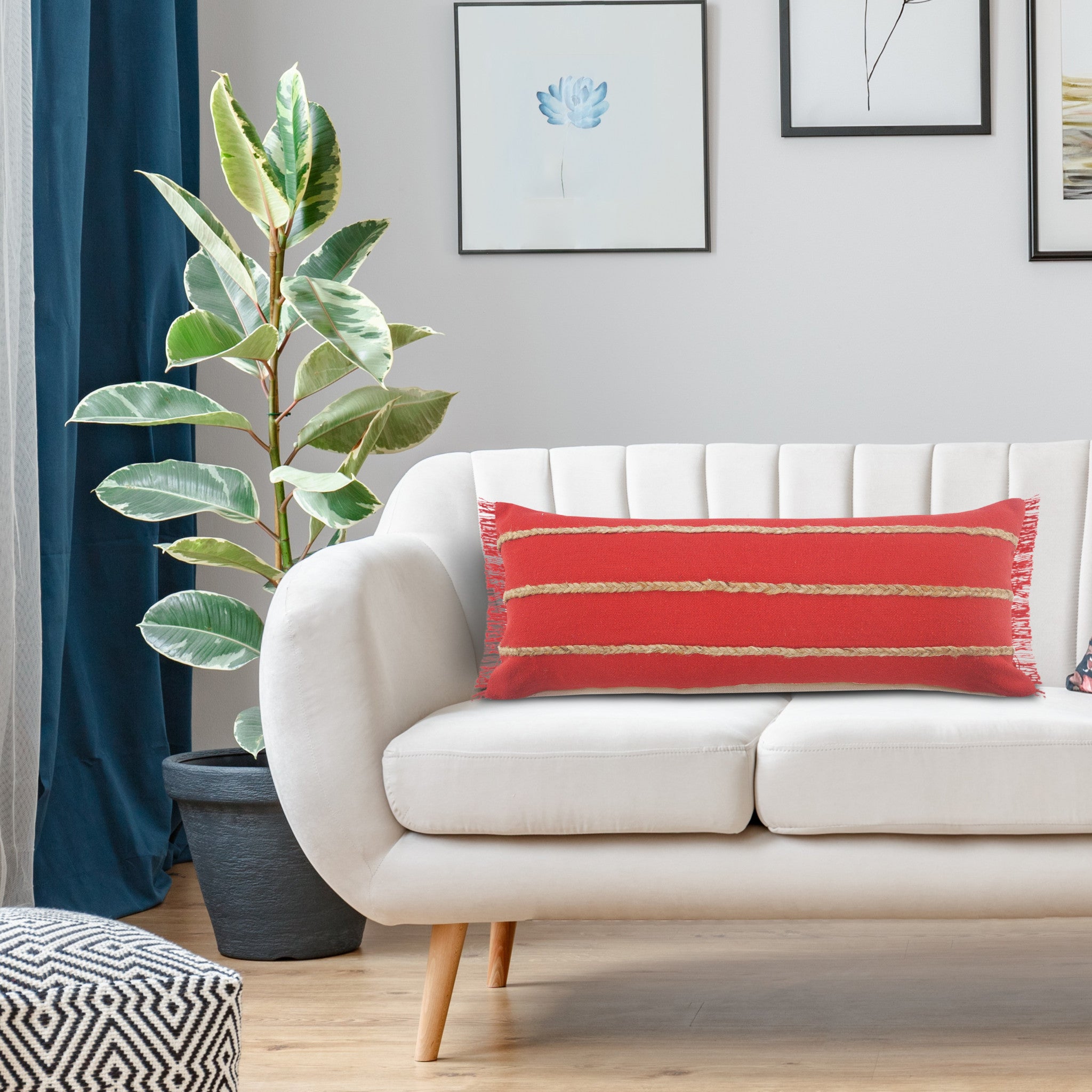 Set Of Two 14" X 36" Blue Solid Color Zippered 100% Cotton Throw Pillow