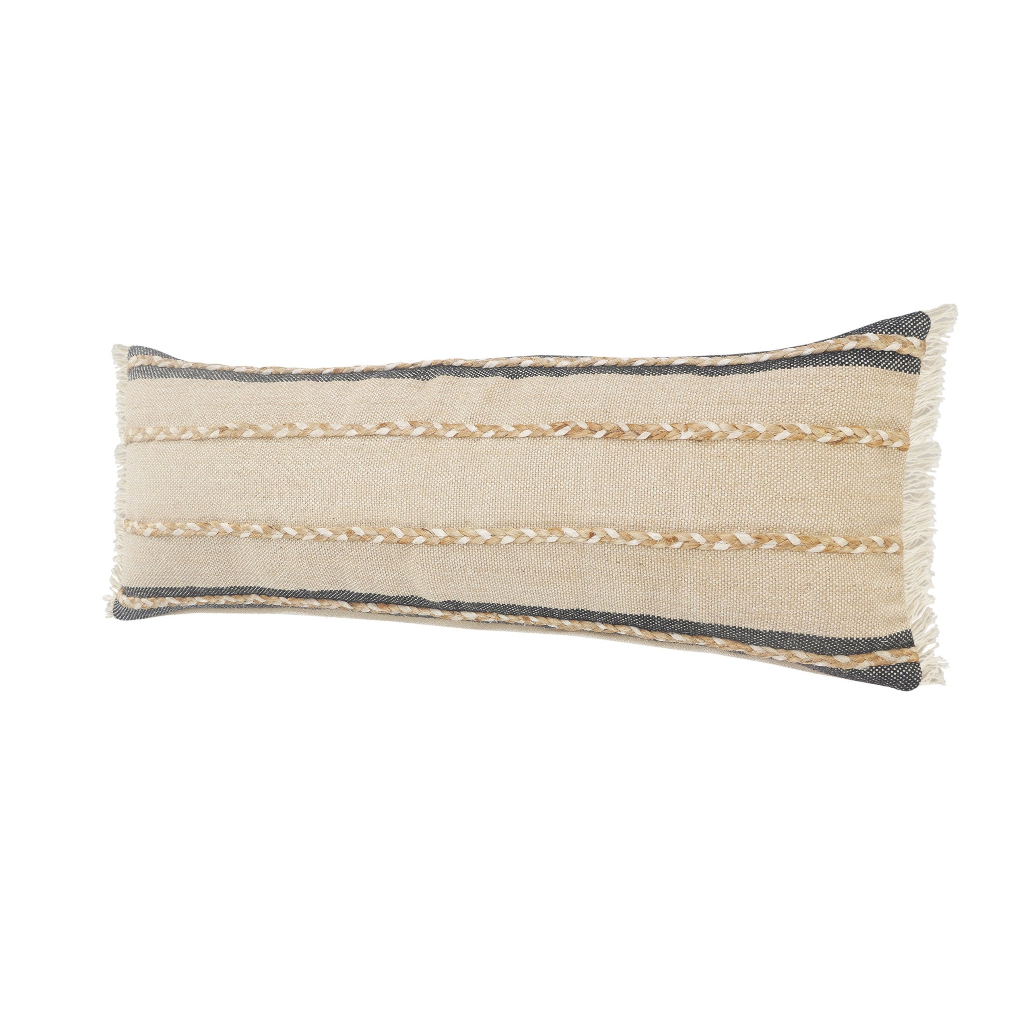 Juego de dos cojines de yute con cremallera y rayas negras - 24" x 24"