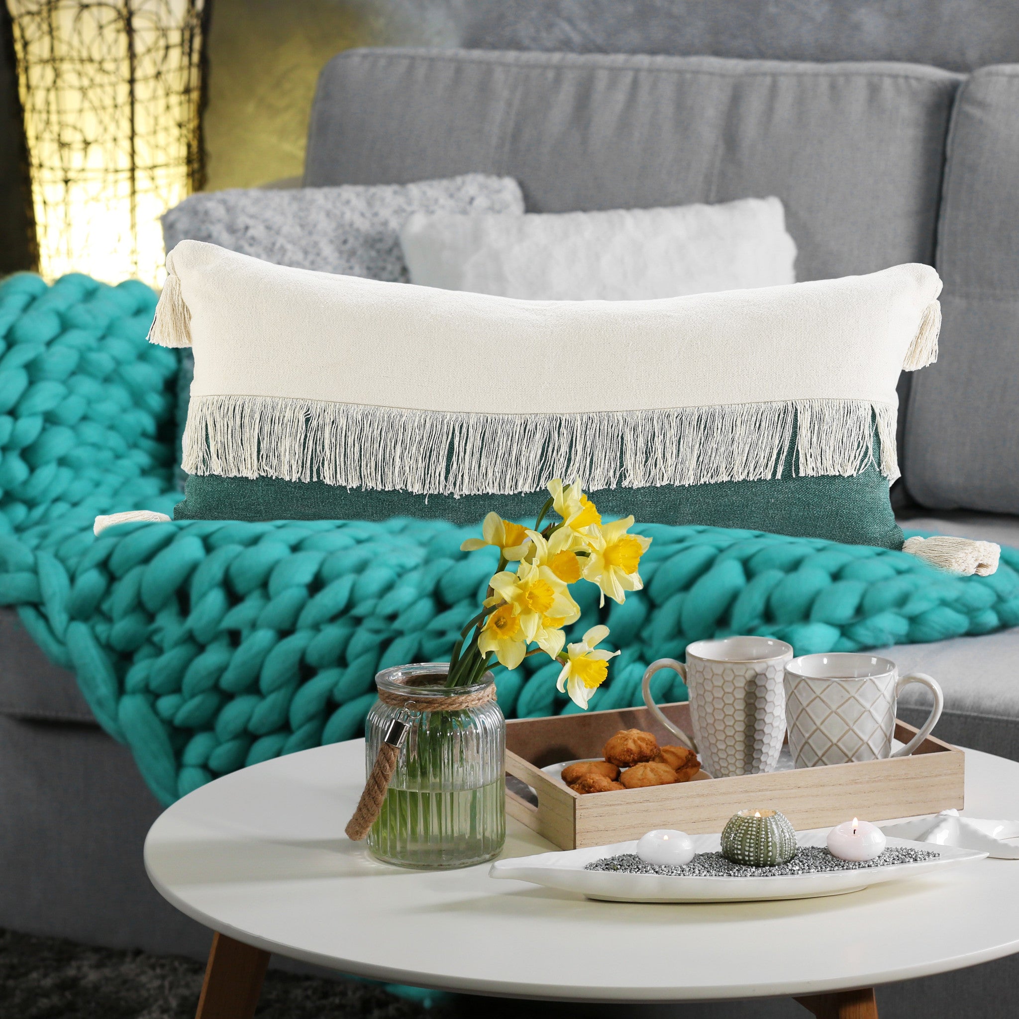 Juego de dos cojines de algodón 100% con cremallera azul de 20" x 20"