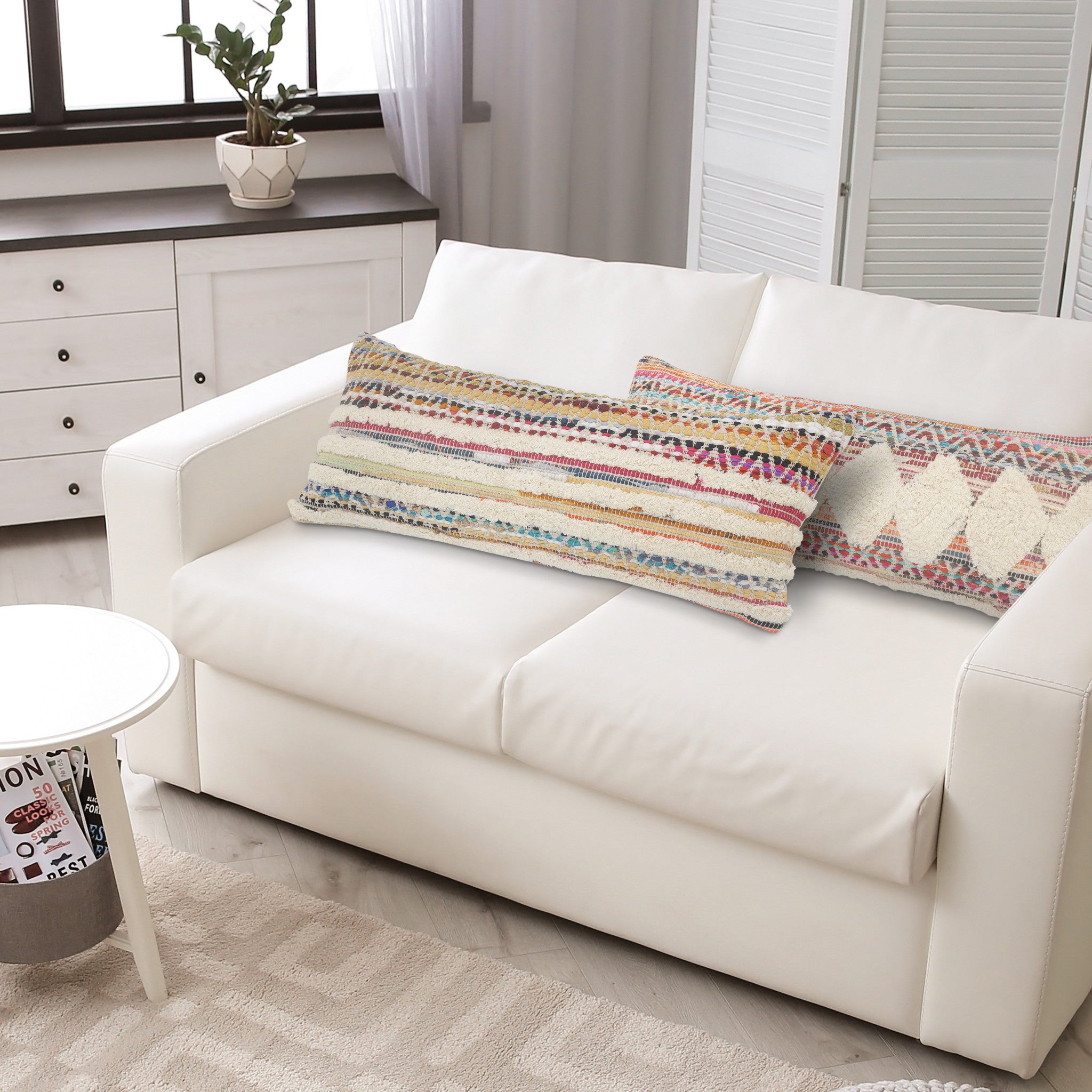 Set Of Two 18" X 18" Multicolored Striped Zippered 100% Cotton Throw Pillow