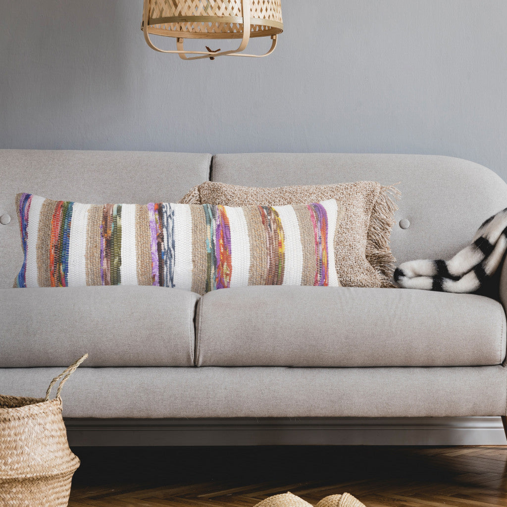 Set Of Two 14" X 36" White Geometric Zippered Polyester Throw Pillow