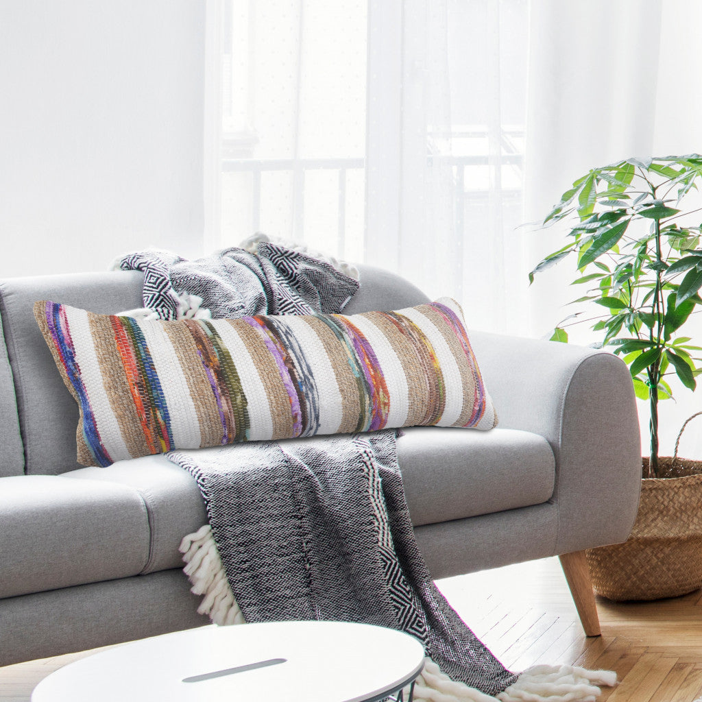 Set Of Two 14" X 36" White Geometric Zippered Polyester Throw Pillow