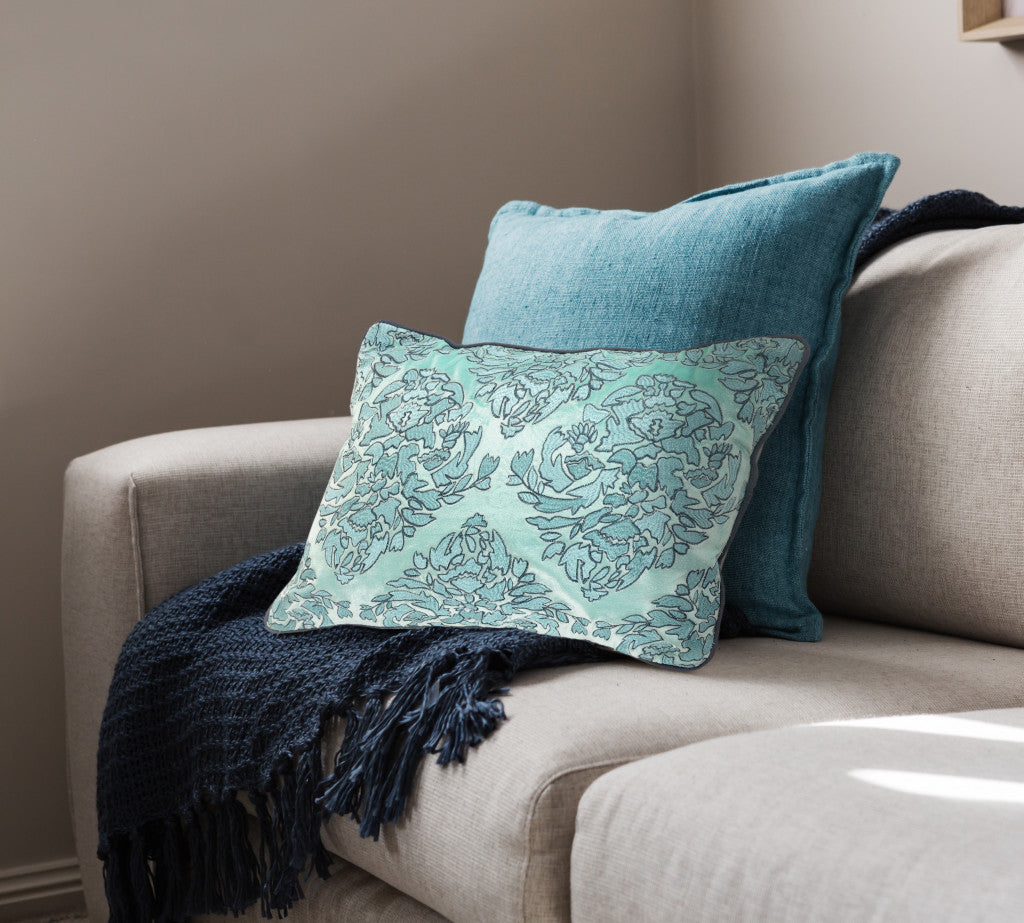 兩個裝 14 英寸 X 20 英寸藍色抽象拉鍊 100% 純棉抱枕