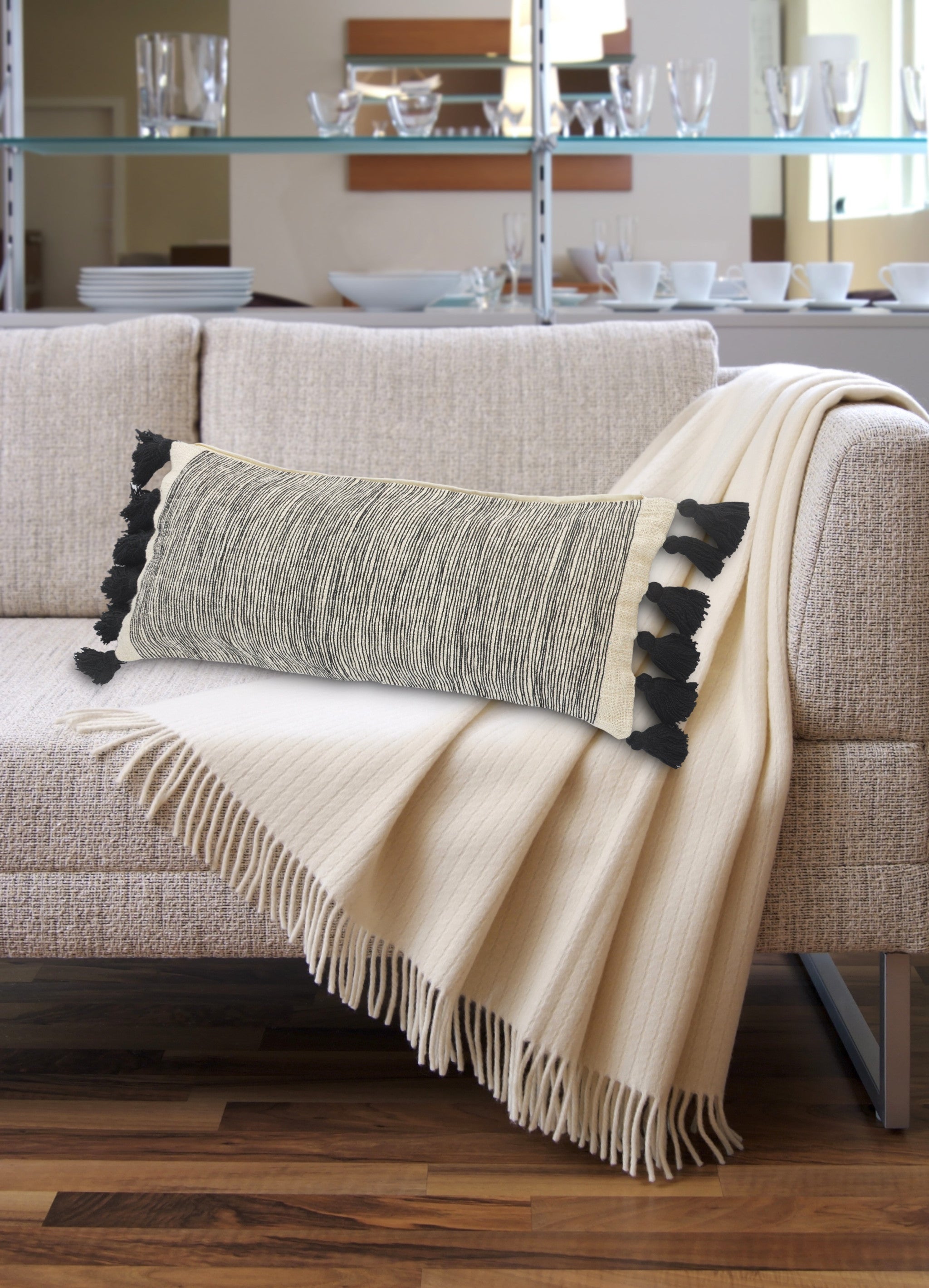 Set Of Two 12" X 28" Gray Geometric Zippered 100% Cotton Throw Pillow