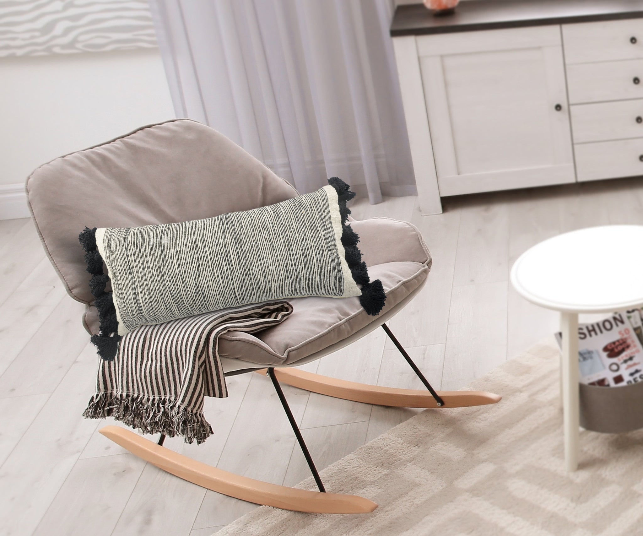 Set Of Two 12" X 28" Gray Geometric Zippered 100% Cotton Throw Pillow