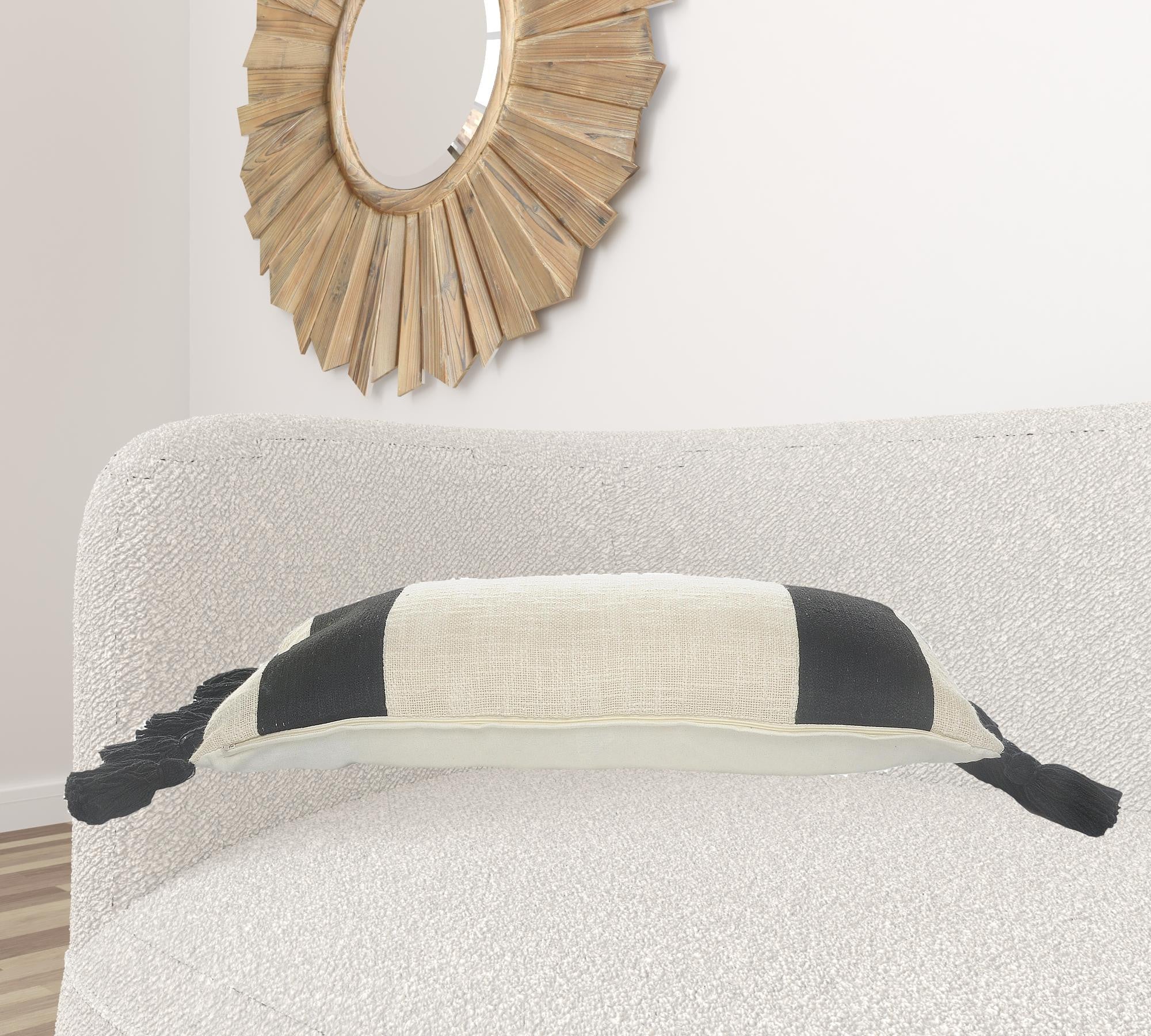 Set Of Two 20" X 20" Black Striped Zippered 100% Cotton Throw Pillow