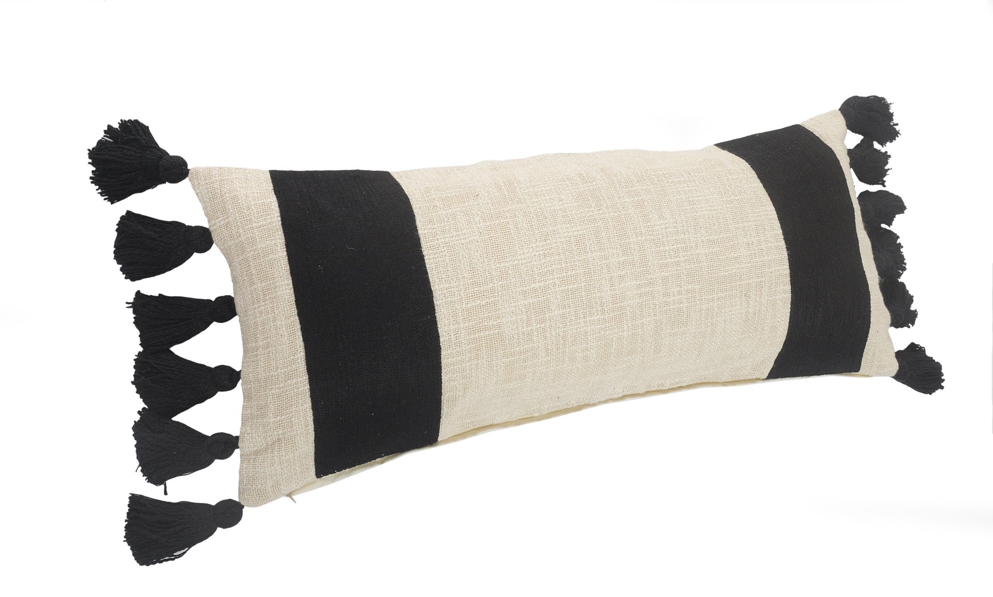 Set Of Two 20" X 20" Black Striped Zippered 100% Cotton Throw Pillow