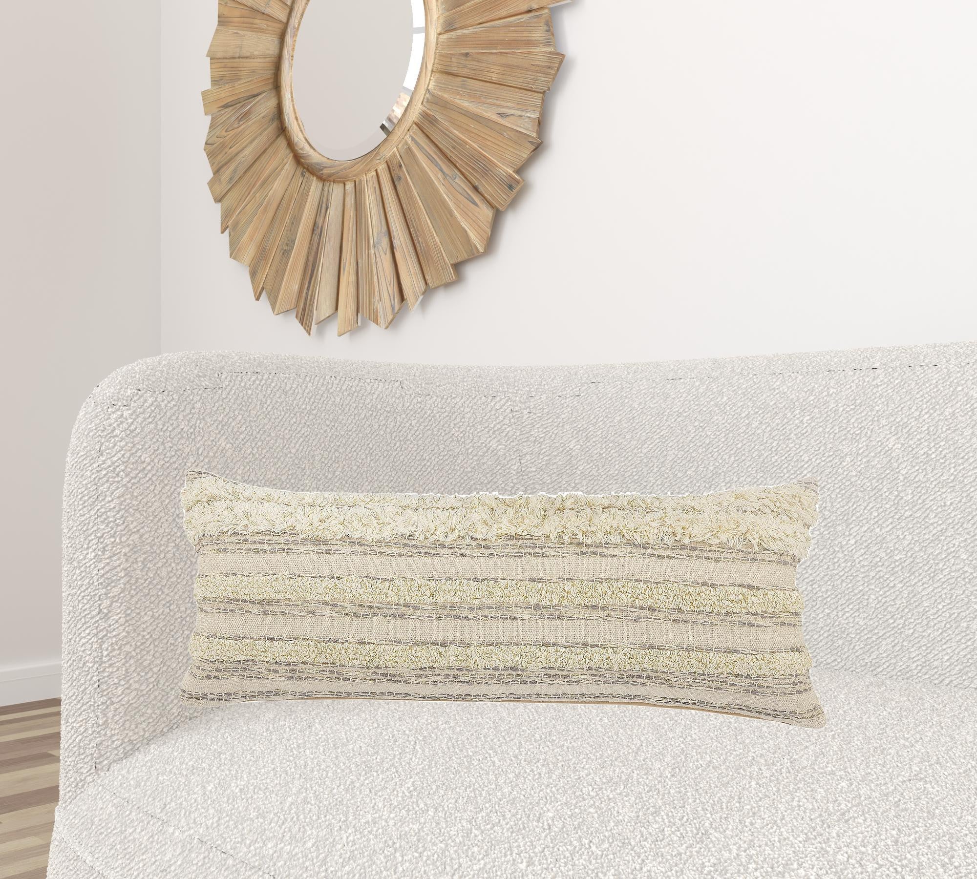 兩件套 20" X 20" 奶油色條紋拉鍊 100% 純棉抱枕