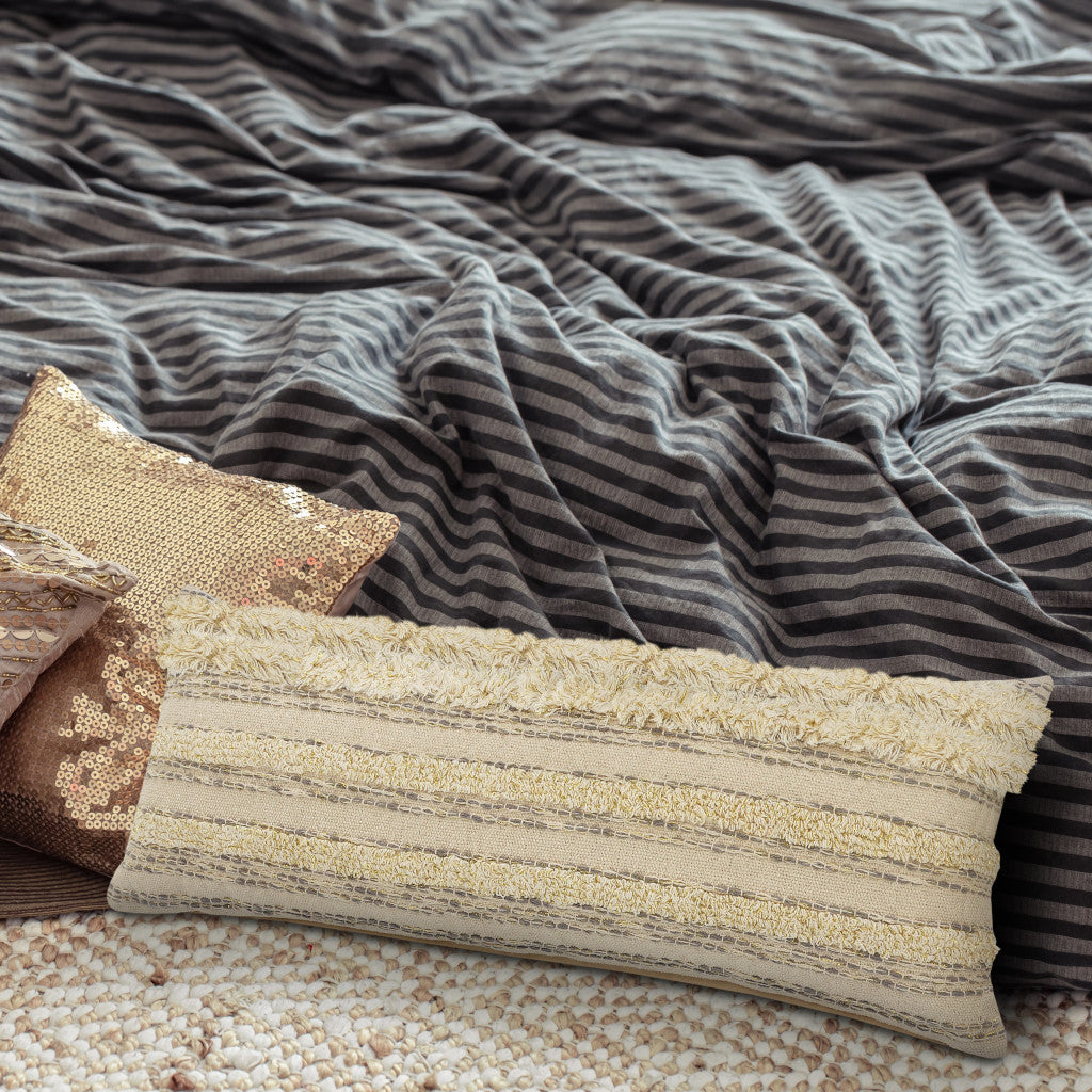 兩件套 20" X 20" 奶油色條紋拉鍊 100% 純棉抱枕