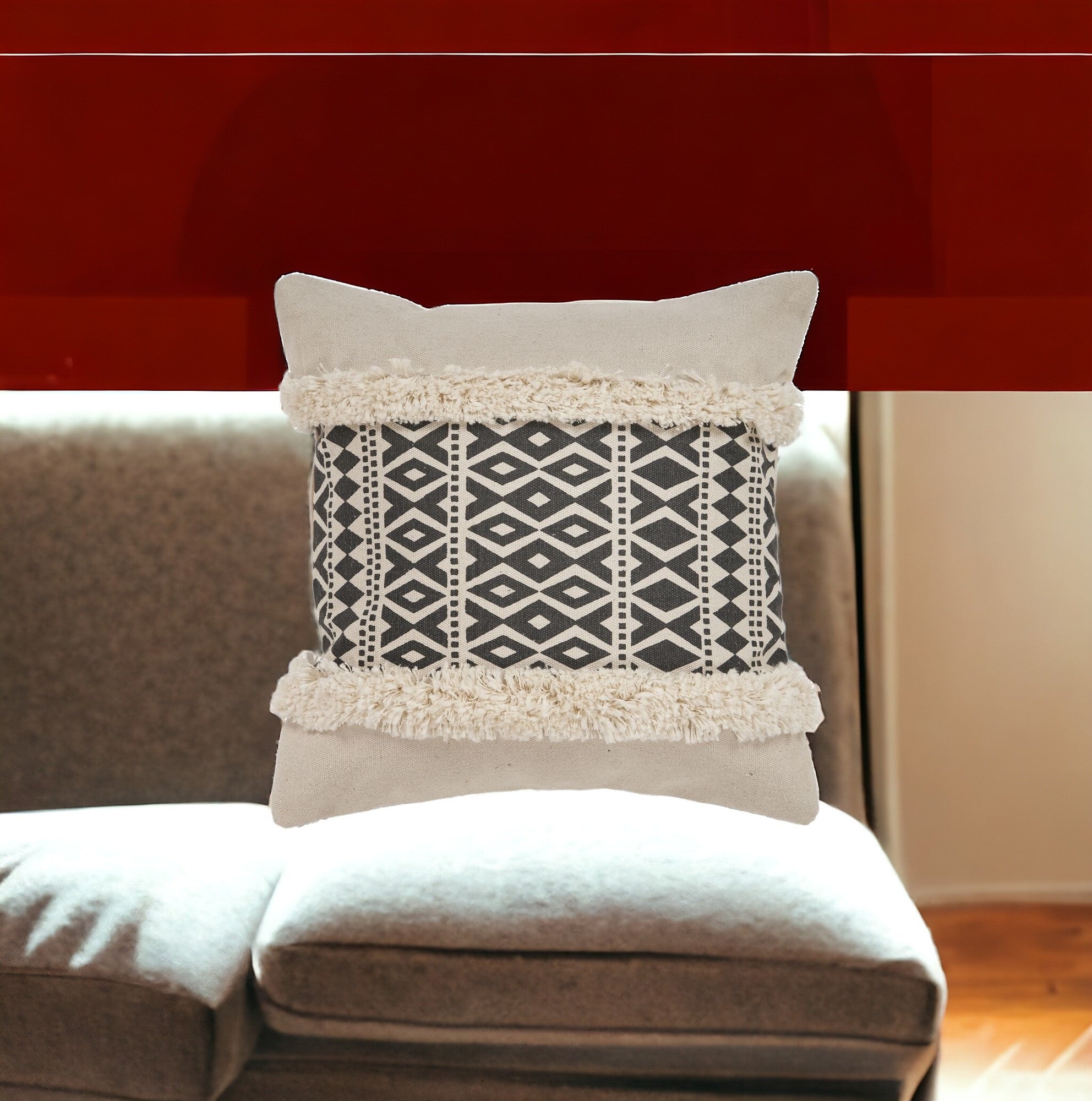 Set Of Two 18" X 18" Black Geometric Zippered 100% Cotton Throw Pillow