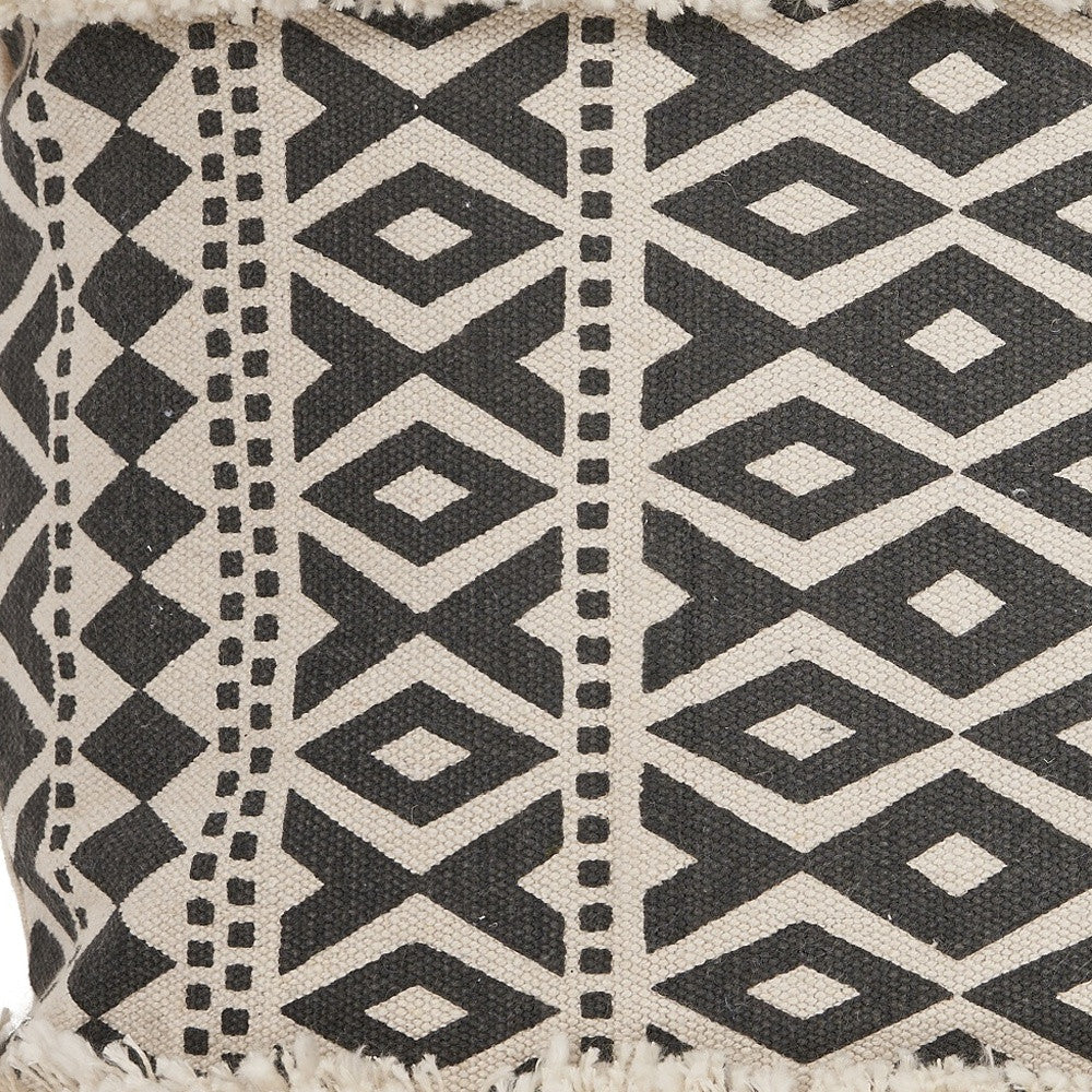 Set Of Two 18" X 18" Black Geometric Zippered 100% Cotton Throw Pillow