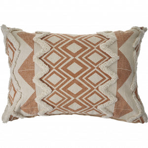 Set Of Two 14" X 36" Cream Geometric Zippered 100% Cotton Throw Pillow