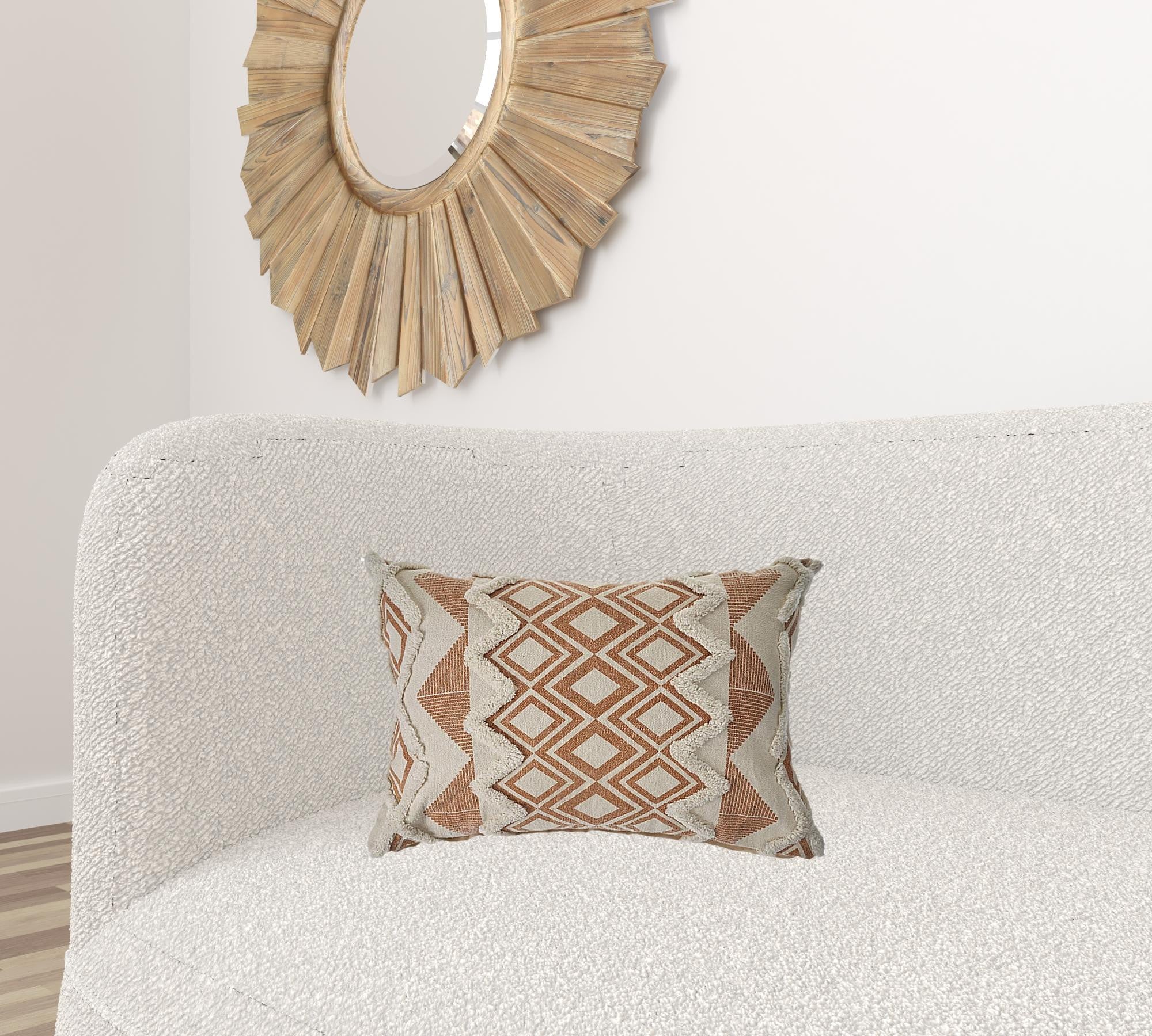 Set Of Two 14" X 36" Cream Geometric Zippered 100% Cotton Throw Pillow