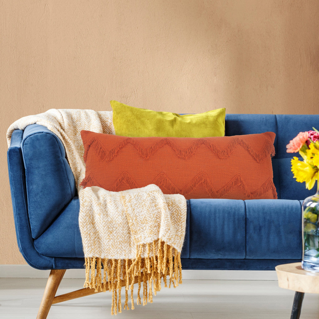 Set Of Two 14" X 36" Red Solid Color Zippered 100% Cotton Throw Pillow